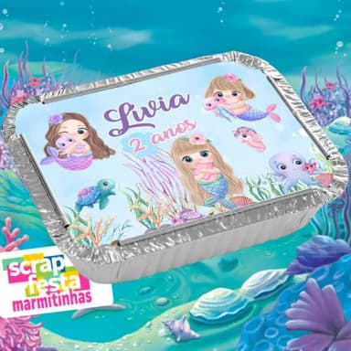 Marmitinha Personalizada Festa Sereia Aquarela