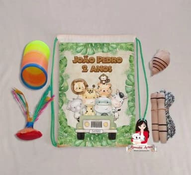 Mochila Boa Infância Tema Safari Aquarela