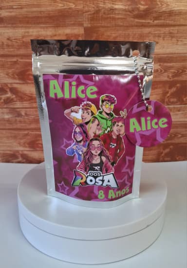 Saquinho Metalizado ziplock os Rosas lembrancinhas festa aniversario infantil Personalizado