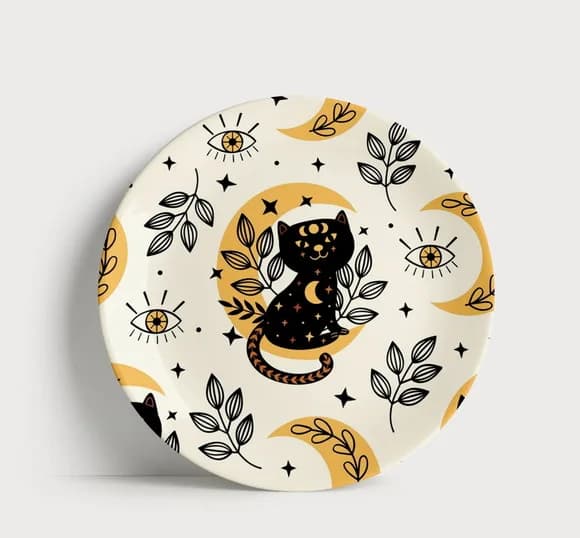 Prato Decorativo Gato Minimalista Pet Lover Felino Preto