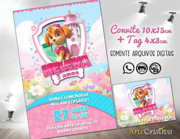 Convite Digital C/tag Patrulha Canina Skye