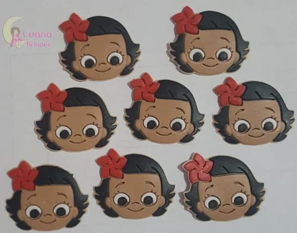 Aplique Carinha Moana de Borracha - Pct C/8 Unidades