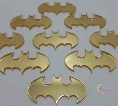 Aplique Símbolo Batman Acrílico Espelhado Dour- Pct C/6 Unid