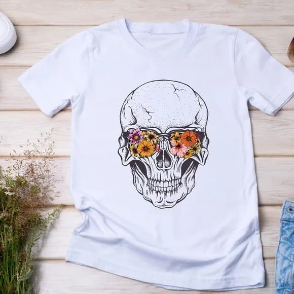 Camiseta Caveira Floral - Estampa Ousada e Descolada