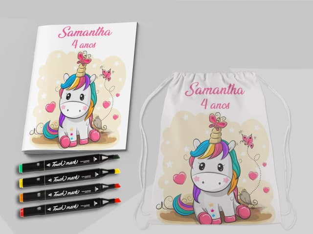 Kit Mochila e Revista de colorir com Canetinhas do Unicórnio