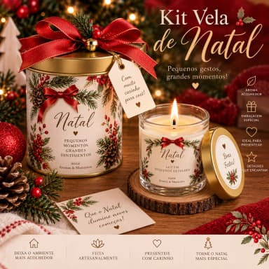 Kit Vela de Natal em Lata Personalizada – Presente Especial e Cheio de Encanto