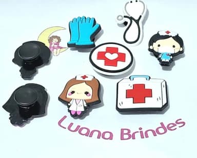 Pins de Crocs Enfermagem Emborrachado Pacote com 6 Unidades