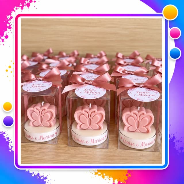 Vela Aromática Personalizada com Borboleta – Lembrancinha de Maternidade, Batizado e Festas