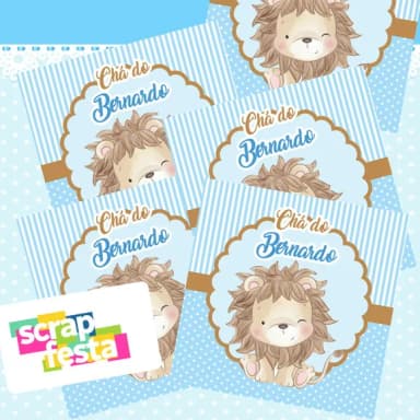 Adesivo Personalizado Quadrado 10x10 Chá de Menino Leão Cute