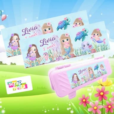 Estojo Escolar Personalizado Festa Sereia Aquarela