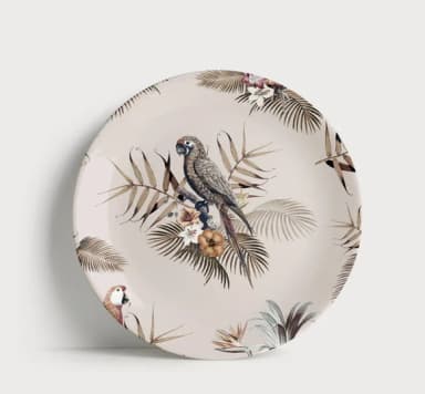 Prato Decorativo Arara e Palmeiras - Porcelana 21cm