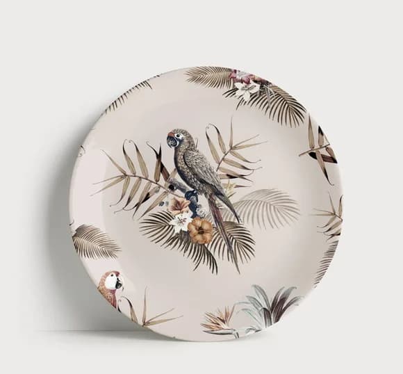 Prato Decorativo Arara e Palmeiras - Porcelana 21cm