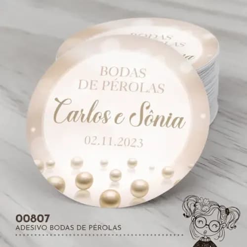 Adesivo Redondo Bodas de Pérola - 00807