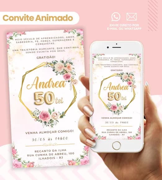Convite Digital Animado - Aniversário 50tei - 50 Anos