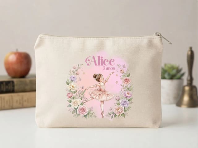 Lembrancinha Nécessaire Personalizada Algodão Cru 20x15 Estampa DTF Bailarina