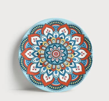 Prato Decorativo Mandala Étnica Azul e Laranja - Porcelana 2