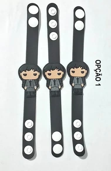 Pulseira Wandinha 19cm Emborrachada Pacotes com 3 Unidades
