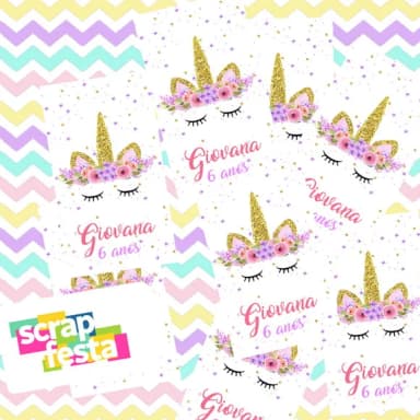 Adesivo Personalizado Retangular 4x7 Festa Unicórnio