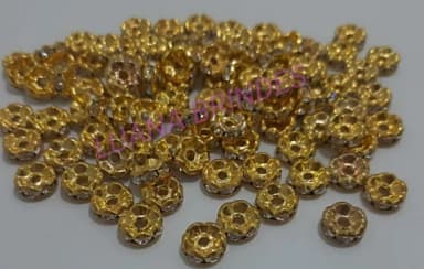 Rondela de Metal Dourado com Strass - 8mm - pct com 12 unid