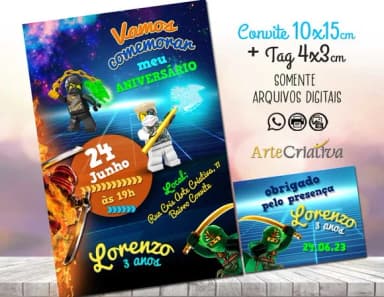 Convite Digital C/tag Lego Ninja Go