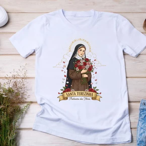 Camiseta Santa Terezinha Padroeira das Flores Religiosa Cató