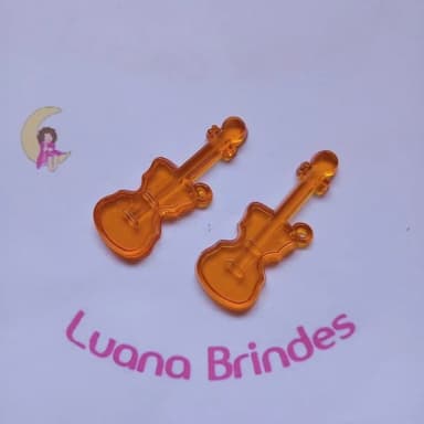 Guitarra Pingente Laranja de Acrilico 5cm Pct 16 Unidades