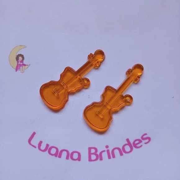 Guitarra Pingente Laranja de Acrilico 5cm Pct 16 Unidades