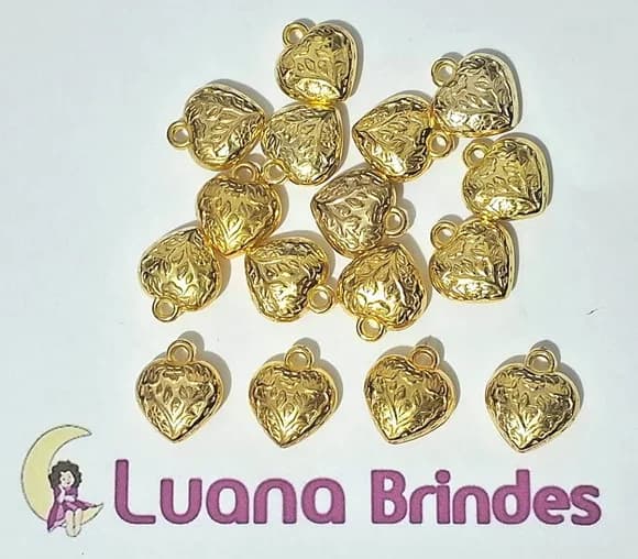 Pingente Coração Abs Dourado 1,8cm Pacotes com 30 Unidades
