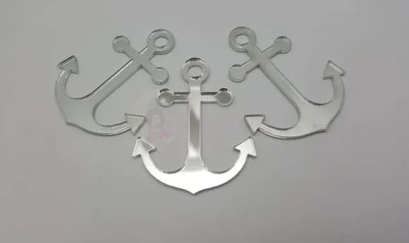 Apliques Âncora Acrílico Espelhado Prateado 5cm Pct 5 Unids