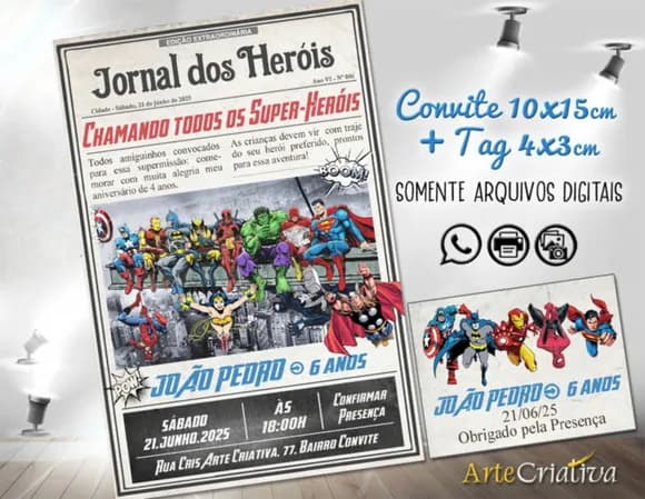Convite Digital C/tag Jornal dos Super Heróis