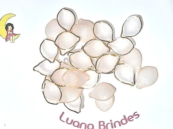 Pingente Folha Acrílico Dourada 2,2cm Pacote C/100 Unidades