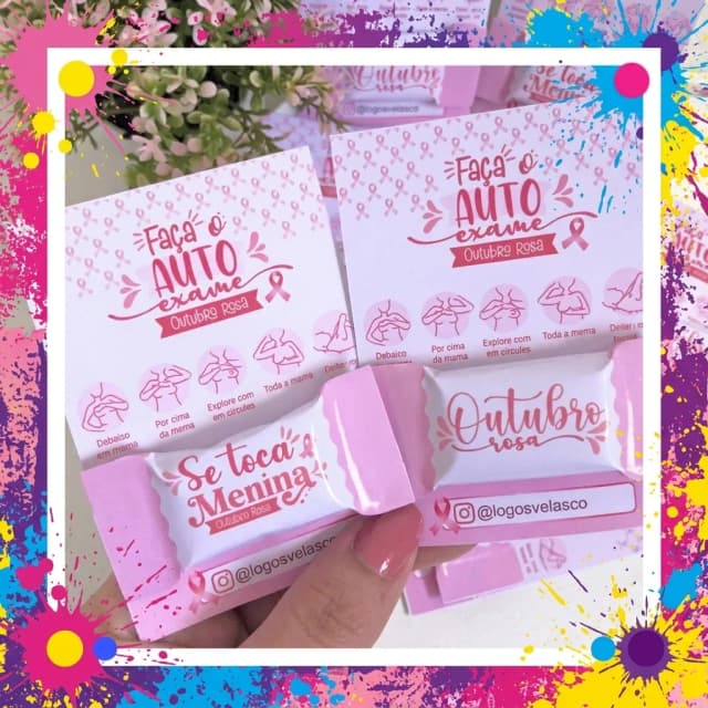 Lembrancinha Outubro Rosa com Bala Personalizada – Faça o Autoexame