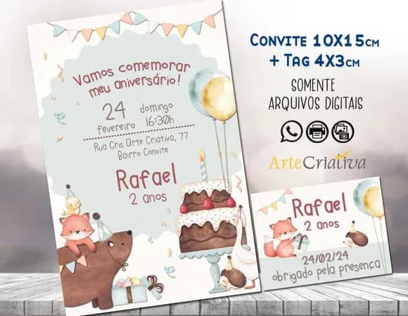 Convite Digital C/tag Festa Aniversário Animais