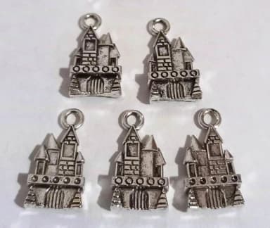 Pingente Castelo Metal Prata - 10 Peças