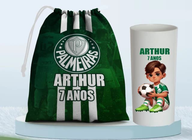 Kit Saquinho Surpresa e Copo Long Drink Personalizado Futebol