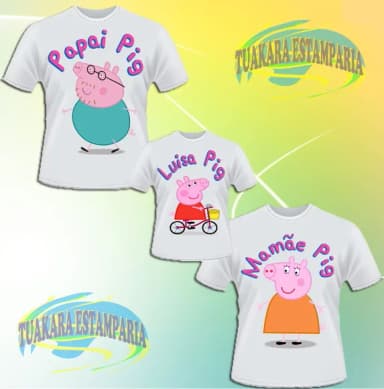 Kit 3 Camisetas - Família Pig