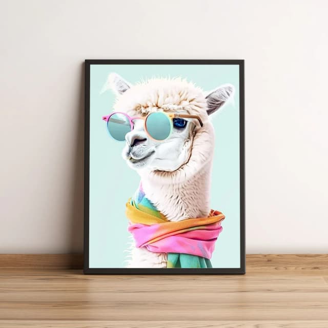 Quadro com lhama estilosa de óculos e cachecol 2557