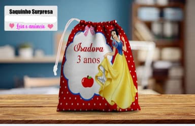 Saquinho Supresa para lembrancinhas tema Branca de Neve