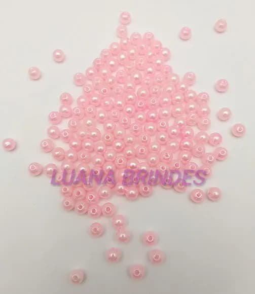 Pérola com Furo Rosa 6mm Pacote com 20 Gramas