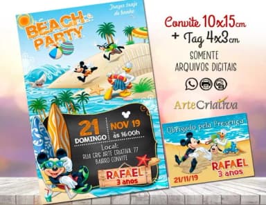 CONVITE DIGITAL C/TAG Mickey Mouse Praia