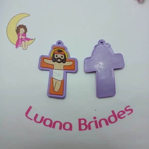 Pingente Crucifixo Lilás de Borracha 5cm Pct 4 Unidades