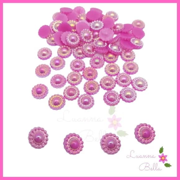 Meia Pérola Pink decorada de 10mm - Pct c/ 100 unids