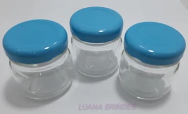Potinho de Vidro 40ml c/tampa Azul de metal-pct c/10 uni