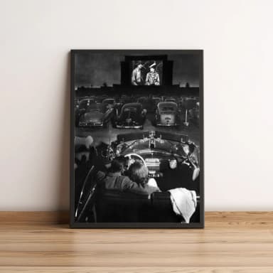 Quadro com Cinema Drive-in Vintage em Preto e Branco 27