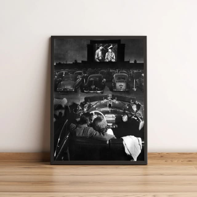 Quadro com Cinema Drive-in Vintage em Preto e Branco 27