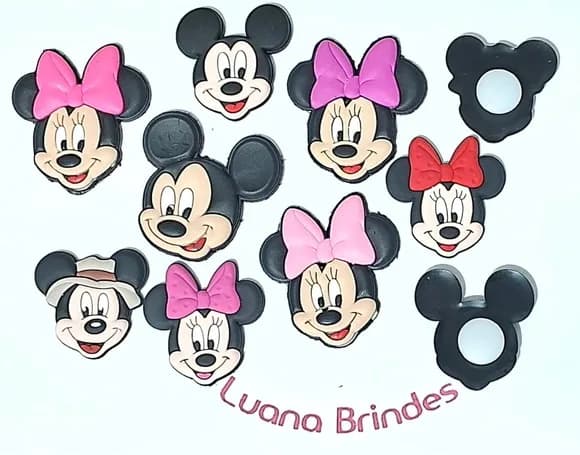 Aplique Mickey e Minnie C/adaptador pra Crocs - 8 Unidades