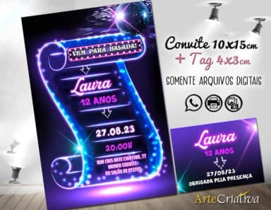 Convite Digital C/tag Balada Neon Party