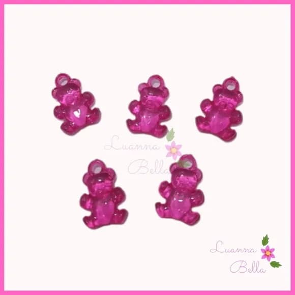 Pingente em Acrílico Mini Ursinho Pink - Pct 40 Unidades