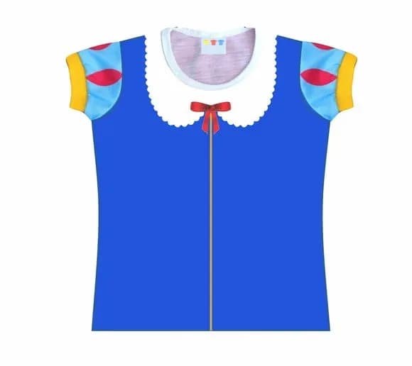 Blusa Adulto Fantasia Princesa Clássica Azul com Gola Branca e Lacinho