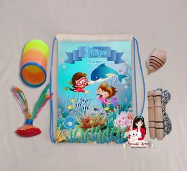Mochila Boa Infância Personalizada Tema Fundo do Mar